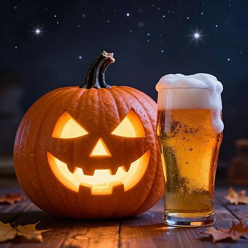 Whimsical Glowing Jack-o'-Lantern and Beer