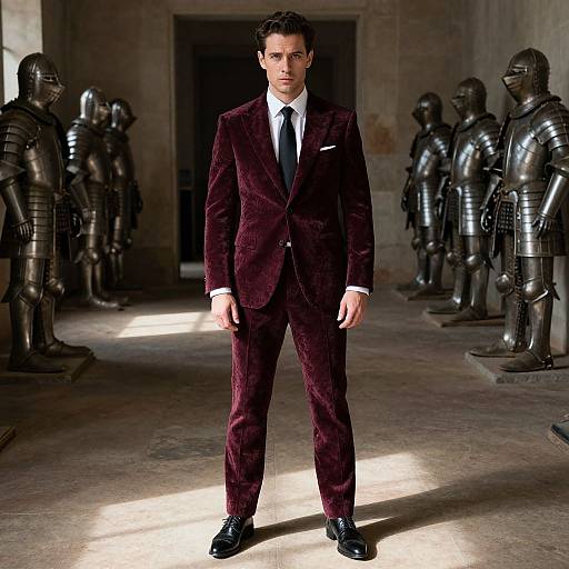 Man in Burgundy Velvet Suit