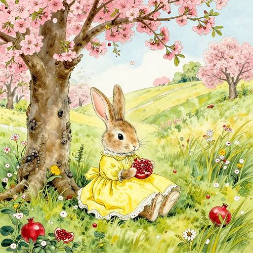 Pomegranate Rabbit in Yellow Dress