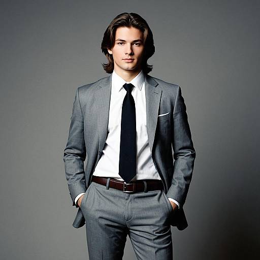 Young Man in Grey Suit and Black Tie