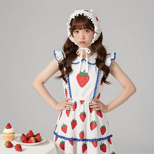 Whimsical Young Woman with Strawberries