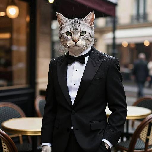 Debonair Silver Tabby in Parisian Café