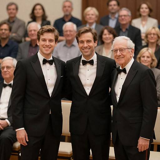 Three Men in Tuxedos with Audience