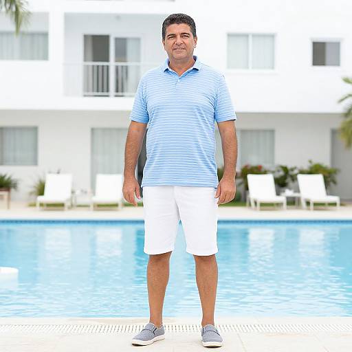 Middle-aged Man Standing by Poolside