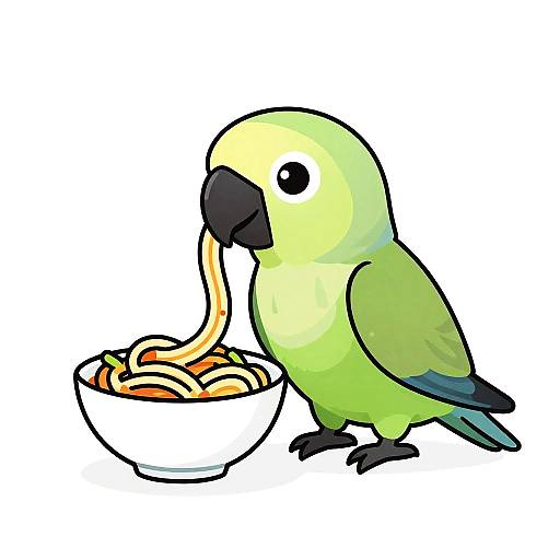 Vintage Cartoon Parrot Eating Spaghetti