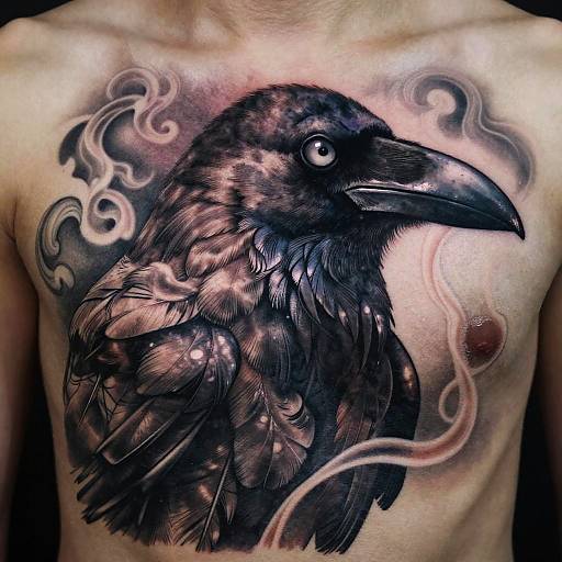 Realistic Crow Tattoo with Mystical Smoke