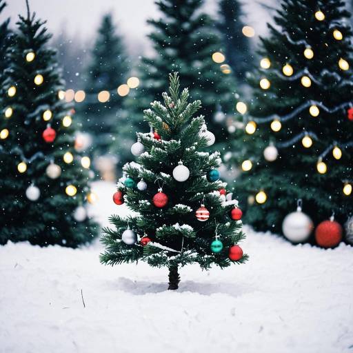 Decorated Christmas Tree in Snowy Forest