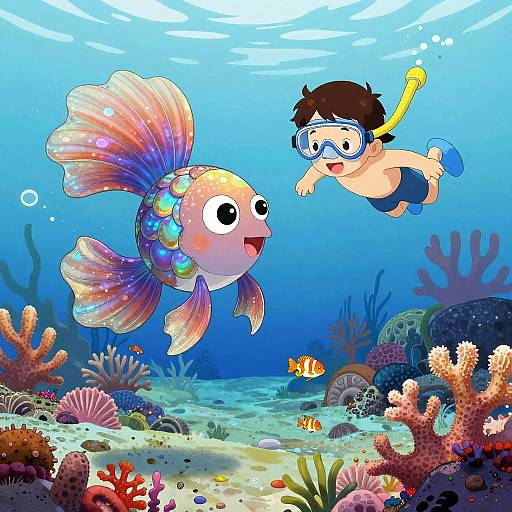 Playful Sea Creature with Snorkeling Child