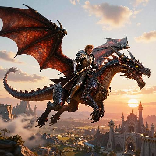Noble Dragon Rider Over Fantasy Landscape