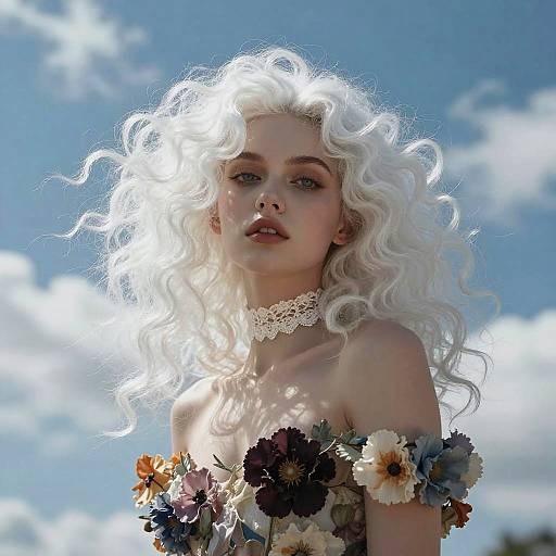 Ethereal Woman with Voluminous White Hair