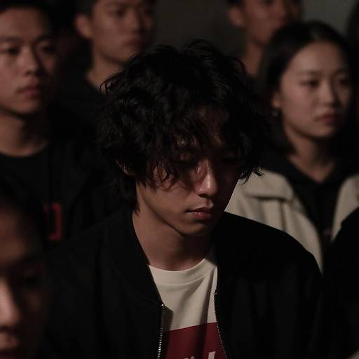 Moody Crowd Scene with Shadowy Figures