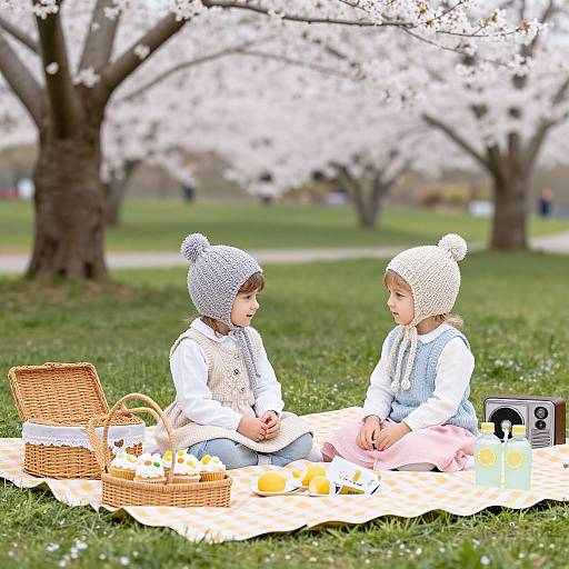 Twee Picnic in Cherry Blossom Park