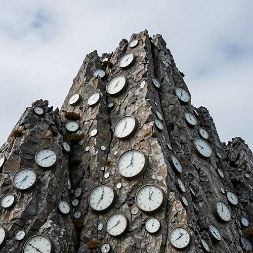 Surreal Mountain of Time Clocks