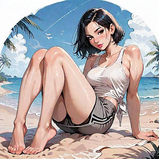 Tropical Beach Anime Boy Full Body