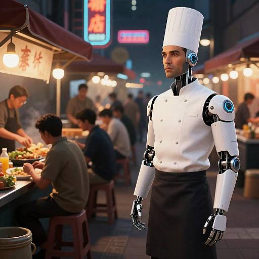 Cybernetic Chef in Neon Marketplace