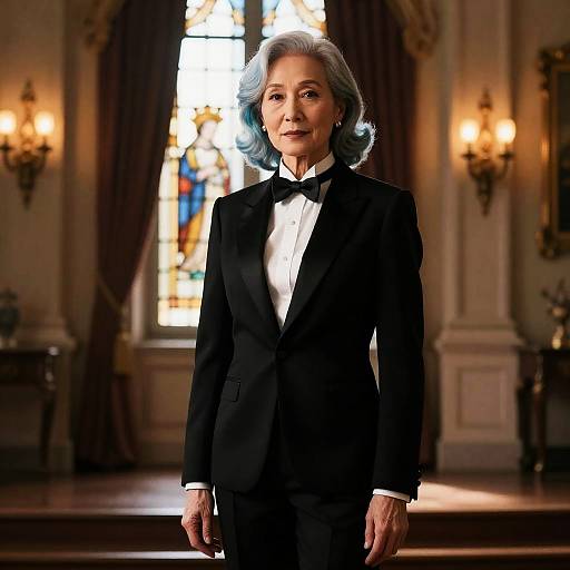 Elegant Androgynous Individual in Black Tuxedo