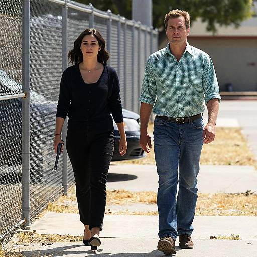 Serious Duo Beside Chain-Link Fence