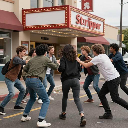Chaotic Scene Outside The Stripper Theater