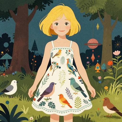 Whimsical Vector Girl with Geometric Surrealism