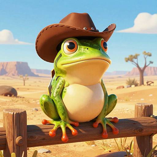 Playful Cartoon Frog in Western Desert