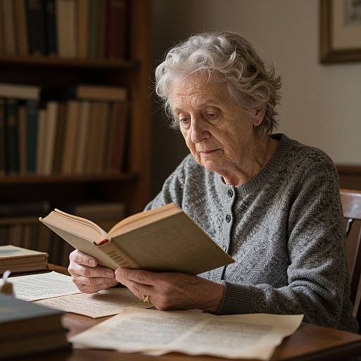 Elderly Woman Reading in Quiet Study