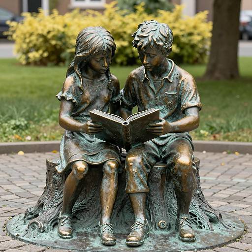 Bronze Sculpture of Children Reading