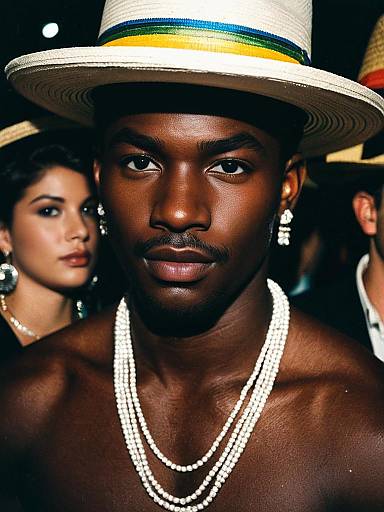 Dark-Skinned Man in Fiesta Costume with Jewelry