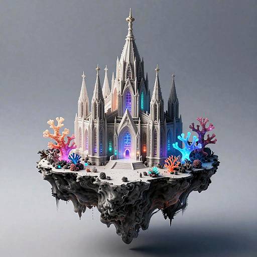 Escher-Style Bioluminescent Coral Cathedral Diorama