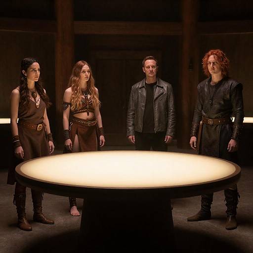 Tribal Gathering in Dimly Lit Room