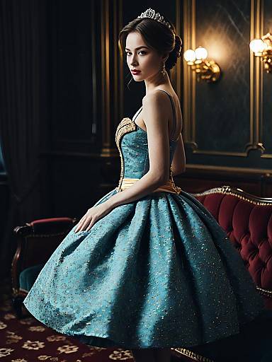 Cinematic Luxury: Woman in Mini Ball Gown