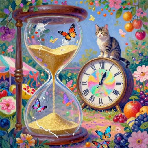 Surreal Marketplace Through Broken Hourglass