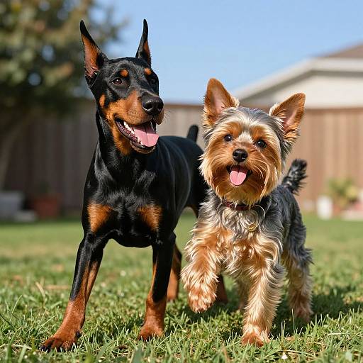 Joyful Doberman-Yorkie Mix Playing Outdoors
