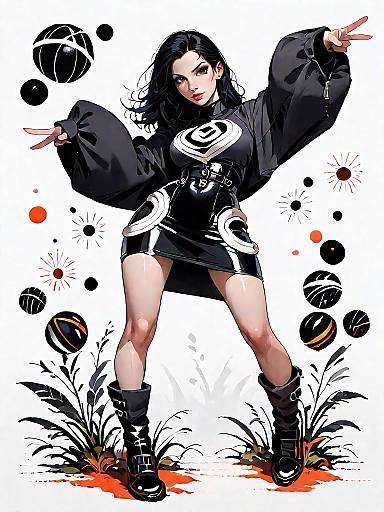 Chic Woman in Black and White Dress