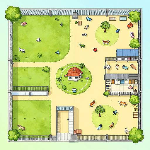 Colorful Animal Shelter Floor Plan Illustration