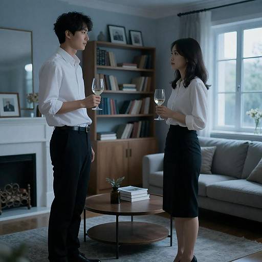 Evening Toast in a Cozy Living Room