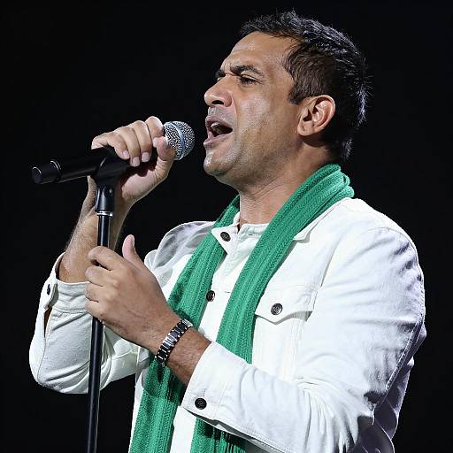 Passionate Singer in Profile with Microphone