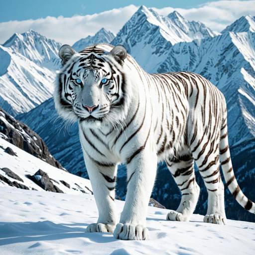 Majestic White Tiger in Snowy Landscape
