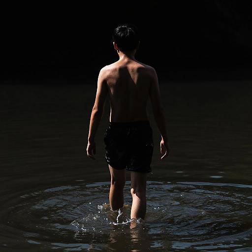 Solo Male Wading in Dark Water