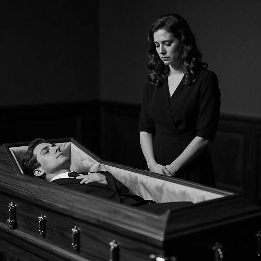 Mourning Woman Beside Open Coffin
