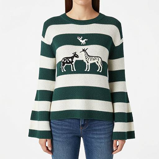 Green Striped Bell Sleeve Sweater