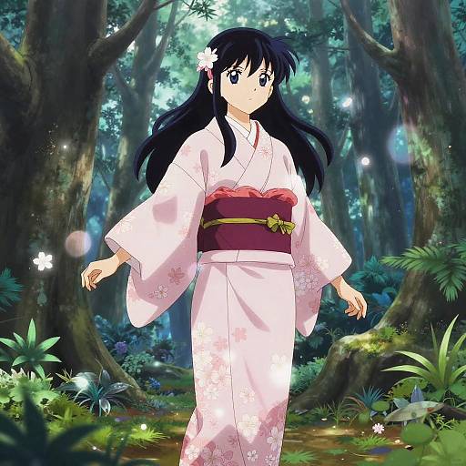 Anime Kimono in Mystical Forest
