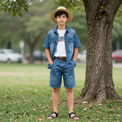Teenage Boy in Summer Outfit Outdoors