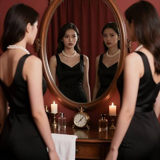 Elegant Women Reflected in Mirror Scene