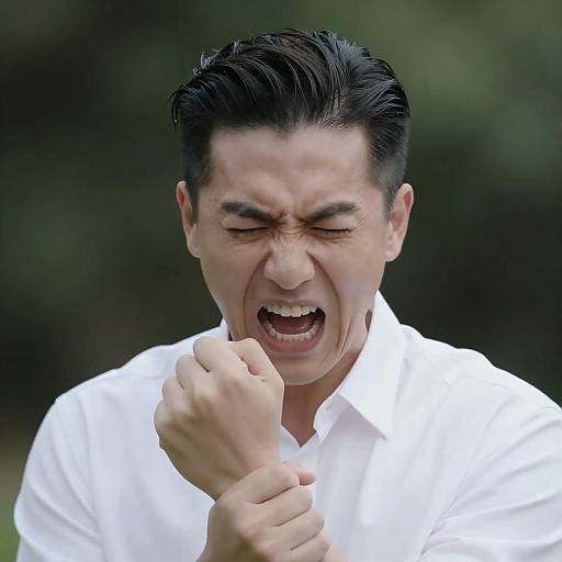 Screaming Man Gripping Left Wrist
