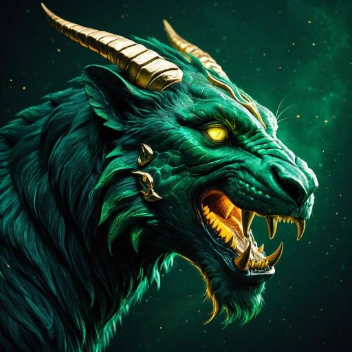 Fantastical Emerald Chimera with Glowing Gold Accents