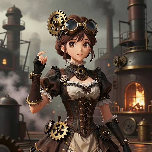 Steampunk Anime Lady in Factory