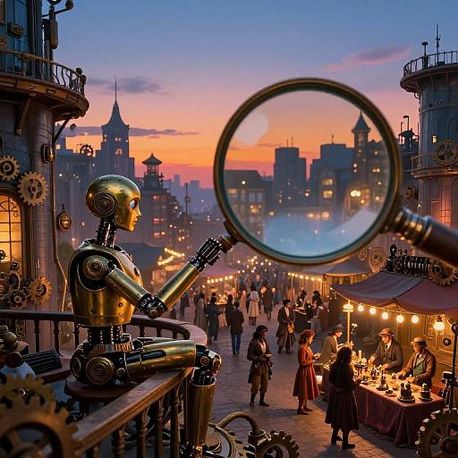 Futuristic Steampunk City at Dusk