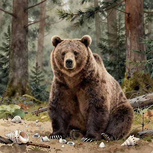 Moody Forest Bear Watercolor Illustration