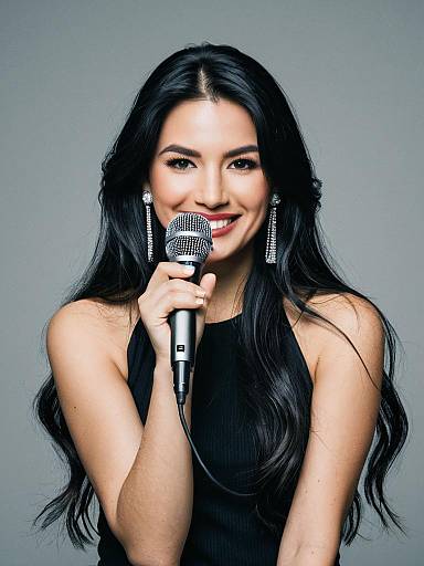 Young Woman Singing with Microphone