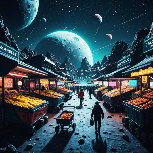 Surreal Neon Marketplace on Distant Asteroid Surreal Neon Marketplace on Distant Asteroid